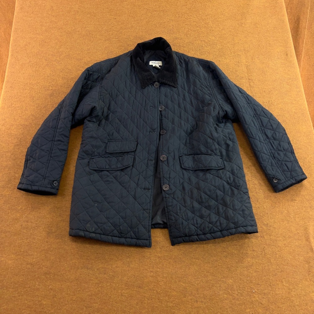 Bogari Womens Medium Black Quilted Silk Corduroy Collar Button Up Barn Jacket